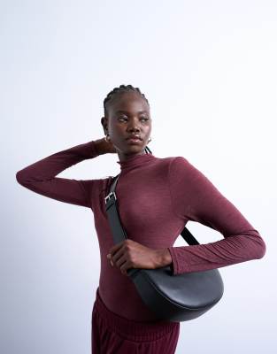 Topshop - Cooper - Umhängetasche aus echtem Leder in Schwarz