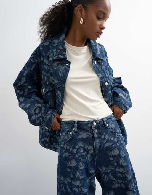 Topshop - Coordinato blu a fiori jacquard