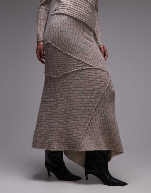 Topshop - Coordinato in maglia color avena composto da top asimmetrico e gonna