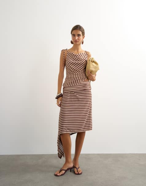 Topshop - Coordinato marrone a righe con canottiera con laccetti - view 1
