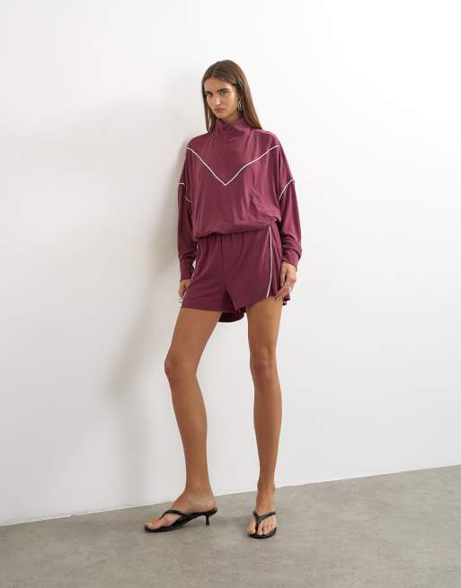 Topshop - Coordinato sportivo bordeaux con profili a contrasto