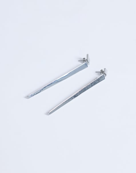 Topshop Cora asymmetric drop stud earring in silver tone - view 1