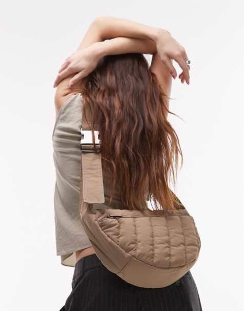 Topshop - Cora - Sac bandoulière matelassé en nylon avec poche sur le devant - Vison - view 1