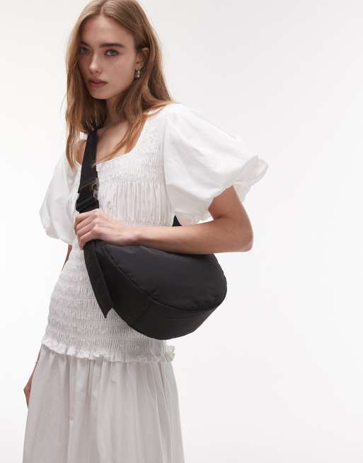 Topshop - Cora - Sort crossbody-taske med vattering og forlomme i nylon, 2 af 4