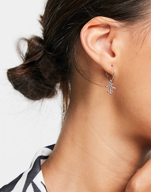 Topshop coral drop hoop earrings in silver