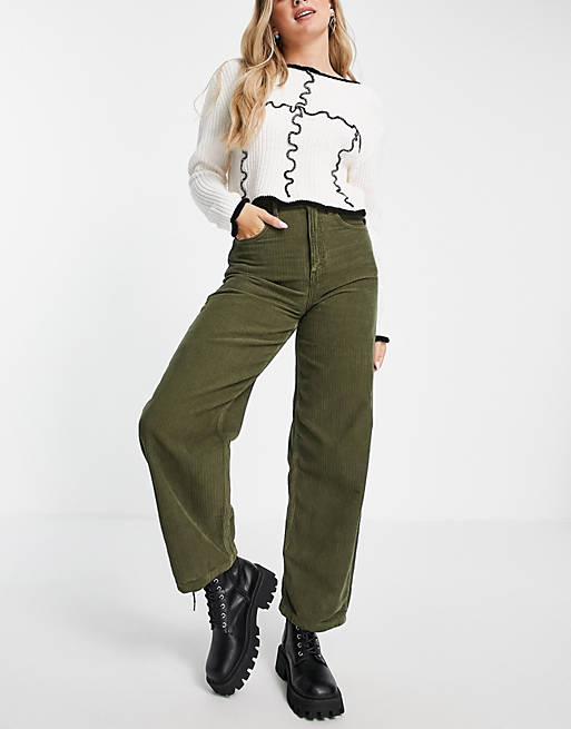 Jeans Topshop cord baggy jean in khaki 