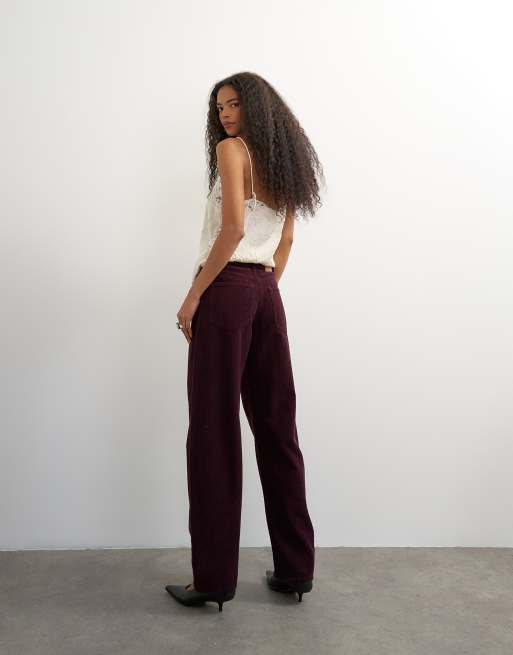 Topshop Cord Barrel mid rise in aubergine, 3 of 5
