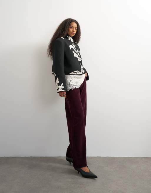 Topshop Cord Barrel mid rise in aubergine, 4 of 5
