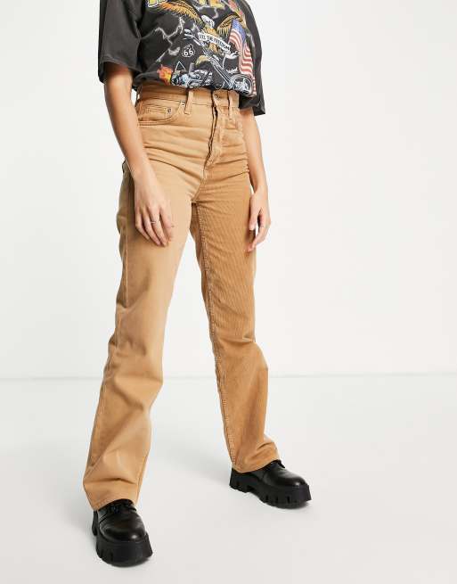 Topshop cord color block straight Kort jeans in brown part of a set ASOS