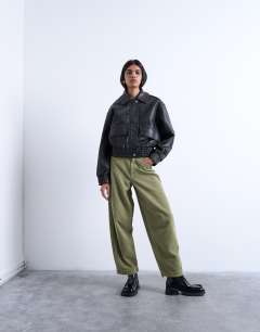Cord high rise barrel leg trouser in green