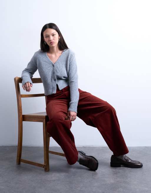 Topshop cord high rise barrel pants in rust, 3 of 5