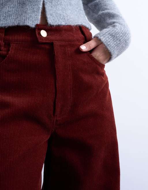 Topshop cord high rise barrel trouser in rust, 4 of 5