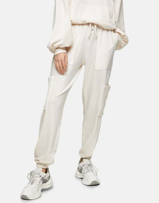 Topshop – Cord-Jogginghose in Ecru