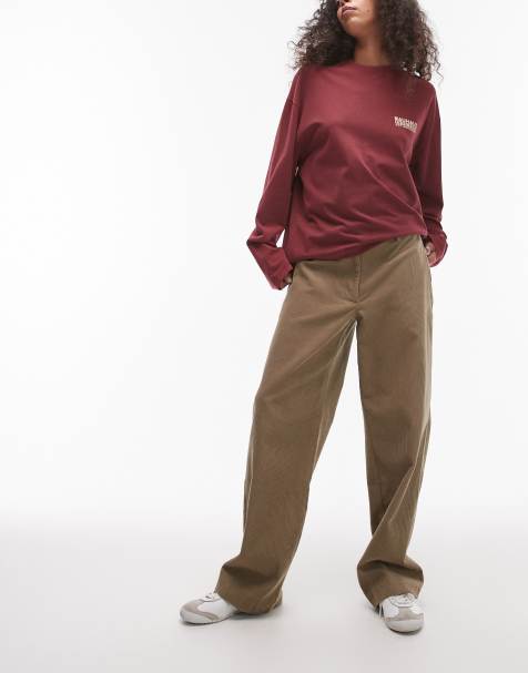 Topshop cord low slung pants in camel - view 1