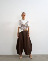 Topshop cord mid length ovoid trouser in chocolate