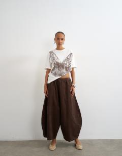 Cord mid length ovoid trouser in chocolate