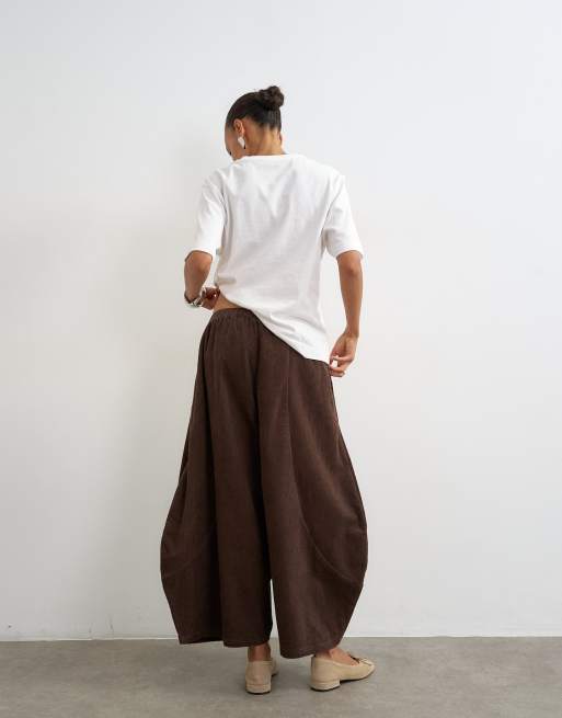 Topshop cord mid length ovoid trouser in chocolate, 3 of 5