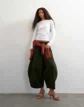 Topshop cord mid length ovoid trouser in green