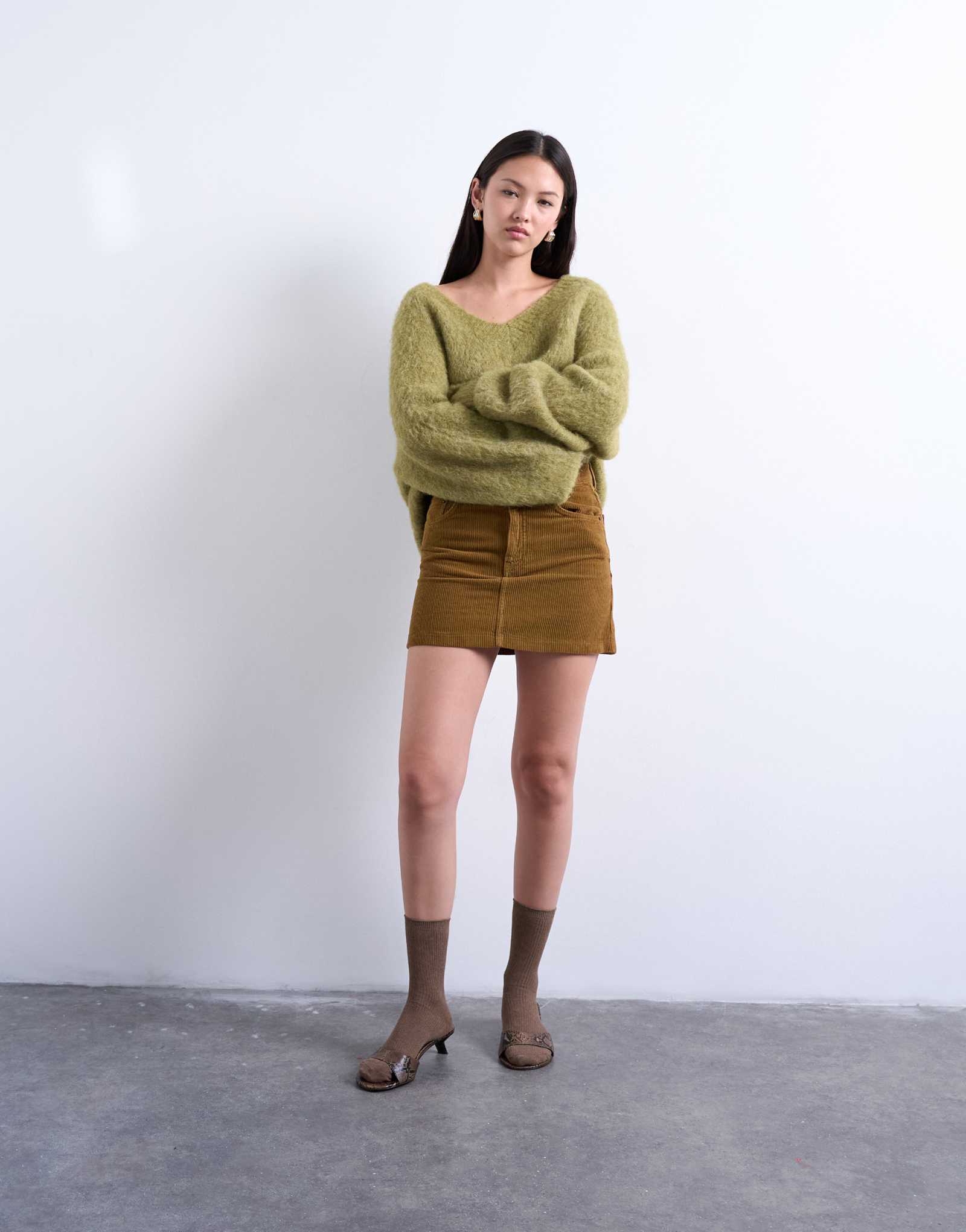 Мини-юбка из ламбрекена Topshop cord в медовом цвете