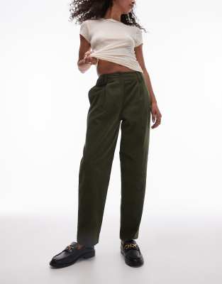 Topshop cord peg trouser in khaki-Green