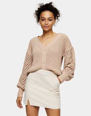 Topshop - Cord-Rock mit Einkerbung in Ecru-Weiß