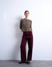 Topshop cord slouchy low slung trouser in burgundy
