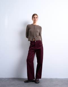 Cord slouchy low slung trouser in burgundy