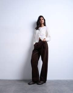 Cord slouchy low slung trouser in chocolate
