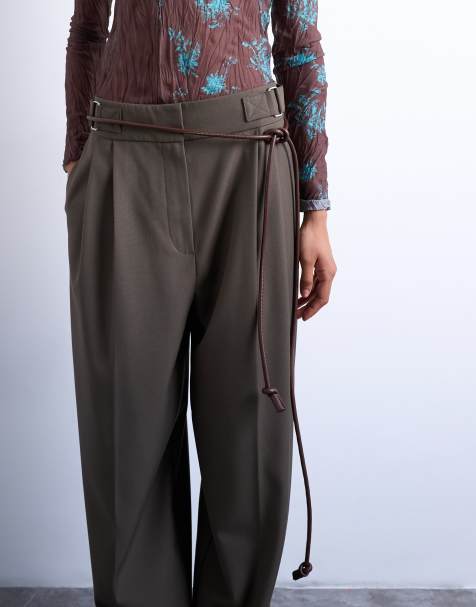 Topshop cord style belt in chocolate - view 1