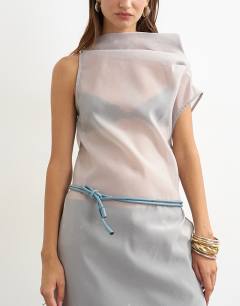 Model wearing Cord style belt in cornflower blue