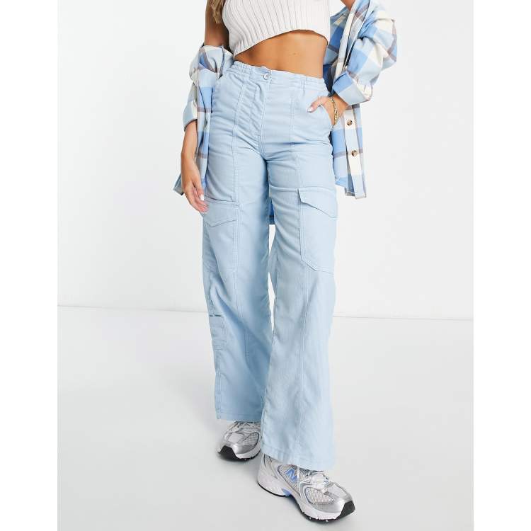 Topshop cord utility straight leg pants in baby blue