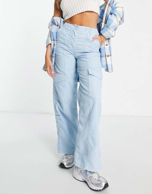 Topshop cord utility straight leg pants in baby blue