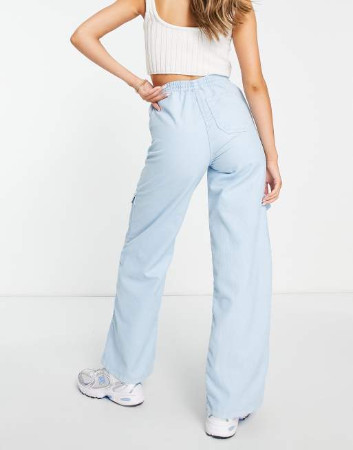 Topshop cord utility straight leg pants in baby blue