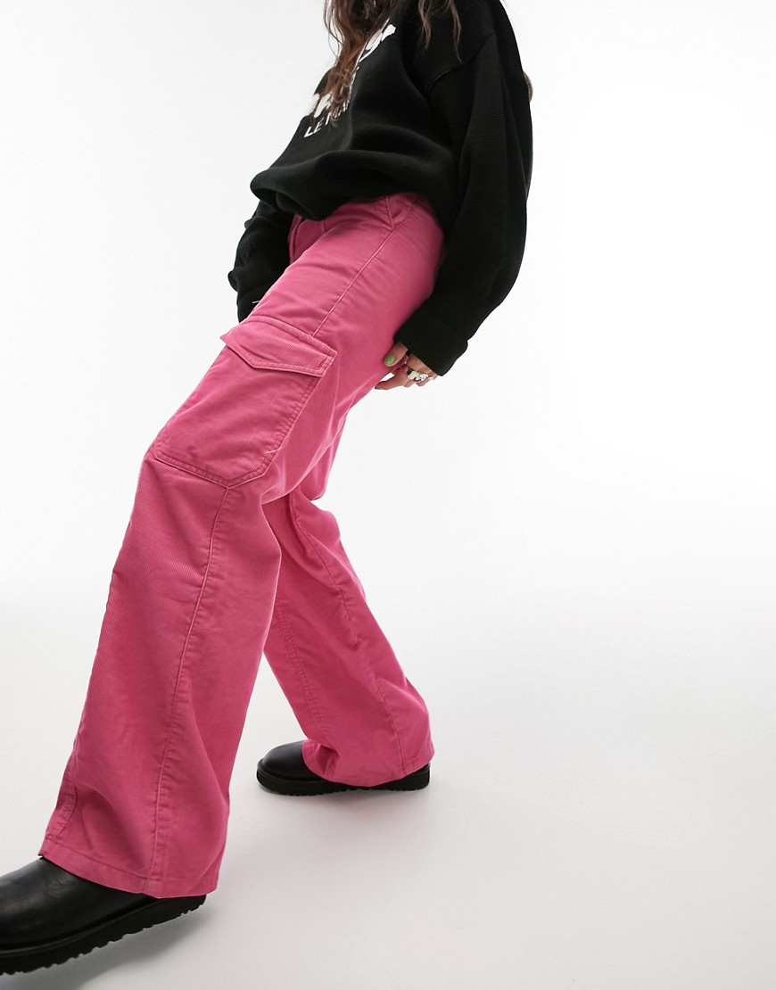 cord utility straight leg pants in pink