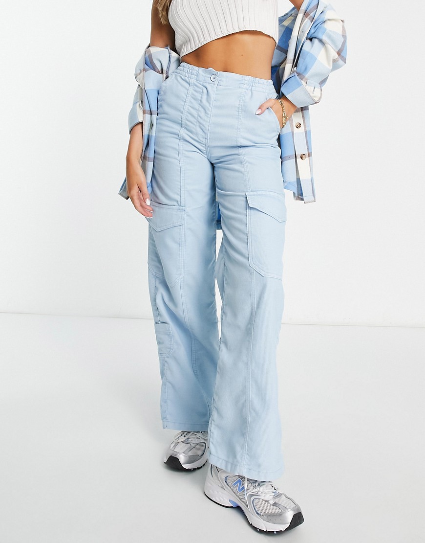 Topshop cord utility straight leg trouser in baby blue