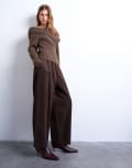 [Topshop] Topshop cord wide leg awkward length pants in brown 6 BROWN