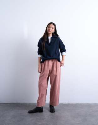 Topshop Topshop cord wide leg awkward length trouser in pink