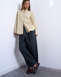 Cord wide leg awkward length trouser in slate