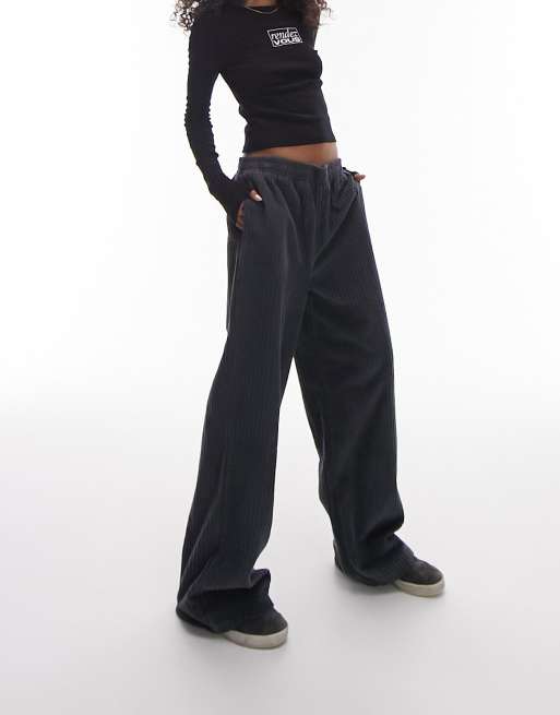 Topshop cord wide leg pull on pants in petrol