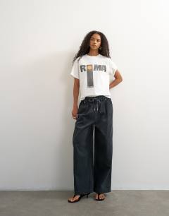 Cord wide leg pull on trouser in grey