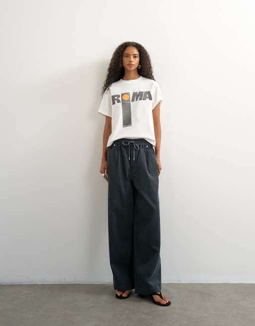 Topshop cord wide leg pull on trouser in grey, 3 of 5