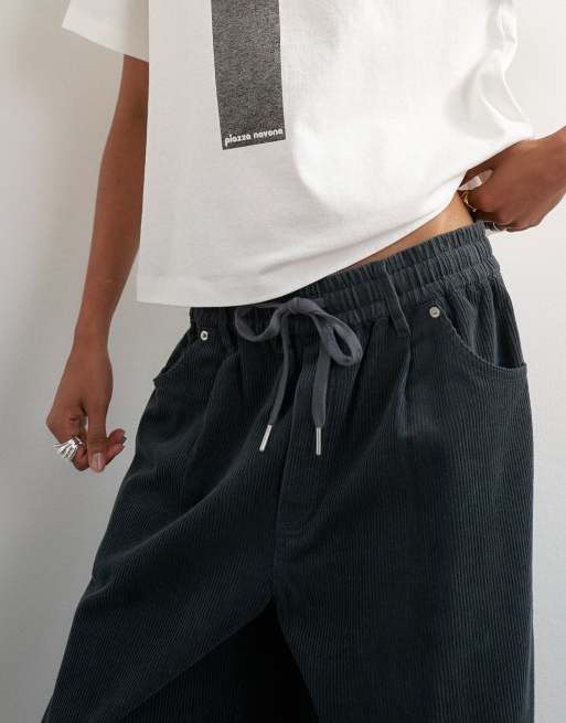 Topshop cord wide leg pull on trouser in grey, 4 of 5