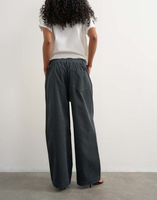 Topshop cord wide leg pull on trouser in grey, 5 of 5