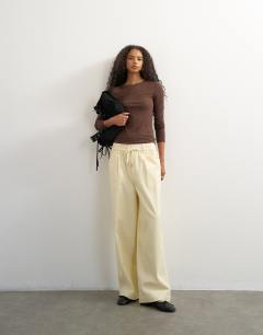 Cord wide leg pull on trouser in stone