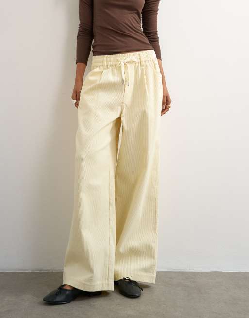 Topshop cord wide leg pull on trouser in stone, 2 of 5