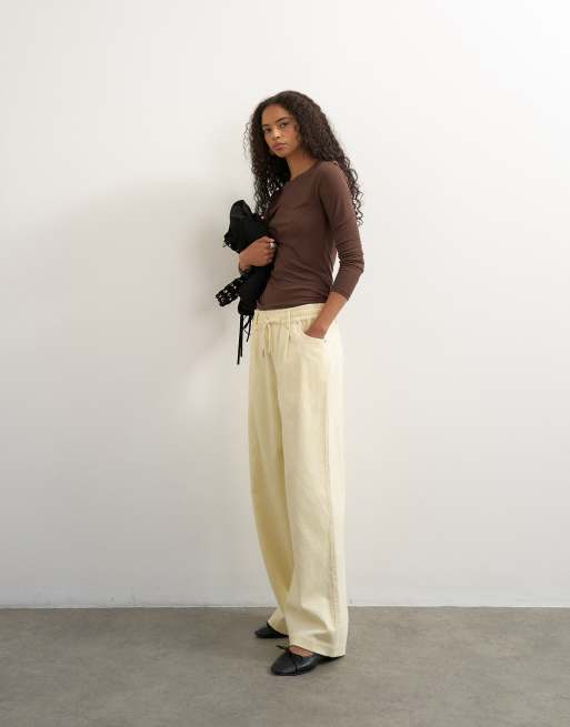 Topshop cord wide leg pull on trouser in stone, 3 of 5