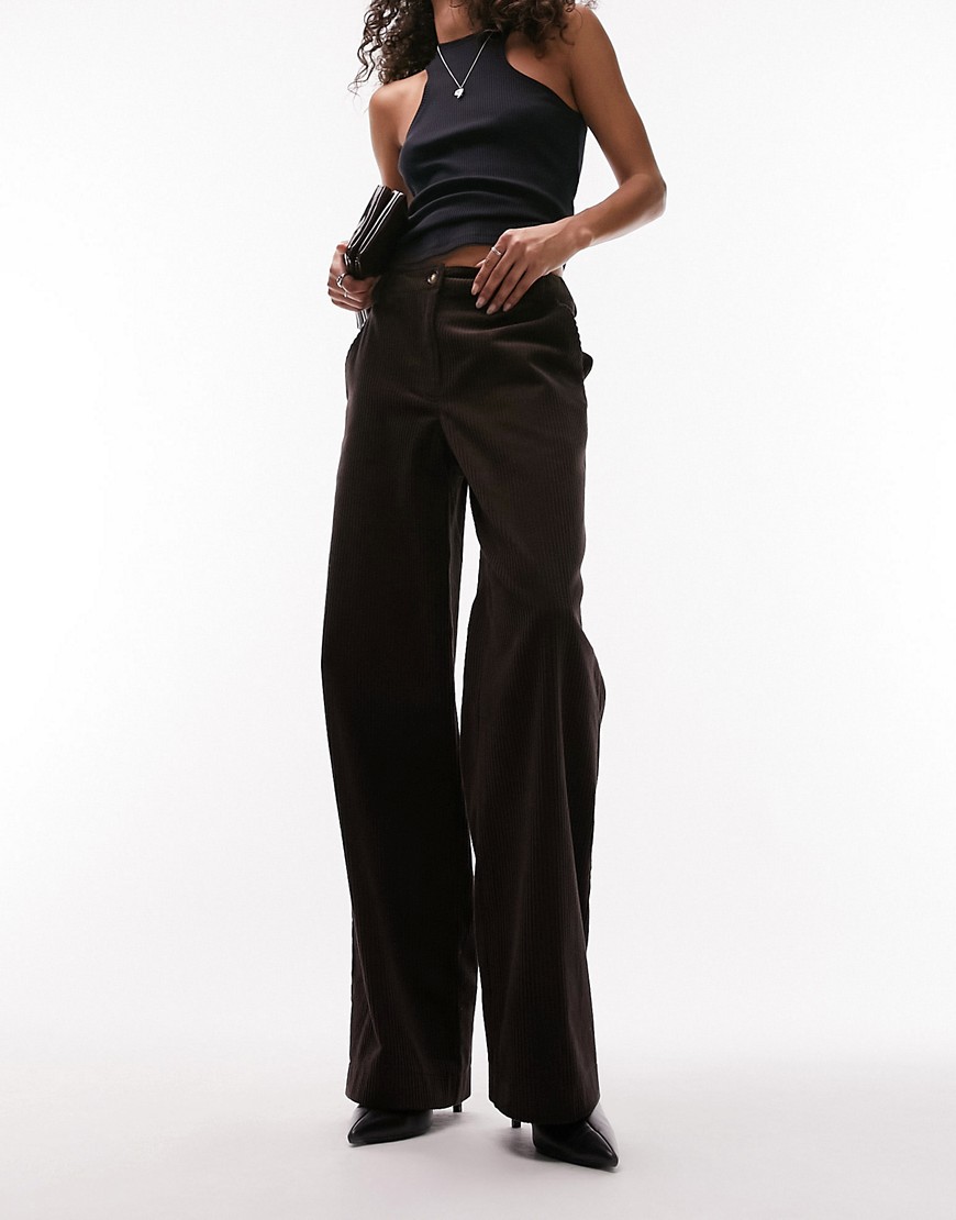 Topshop cord wide leg trouser in chocolate-Brown