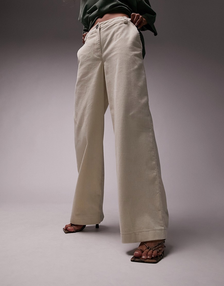 Topshop cord wide leg trouser in ecru-Neutral