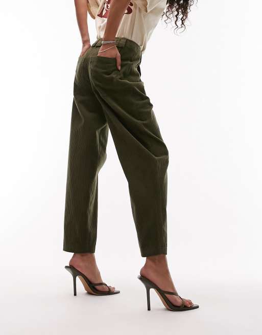 Topshop Tall Cord Peg Trouser In Khaki-Green for Women