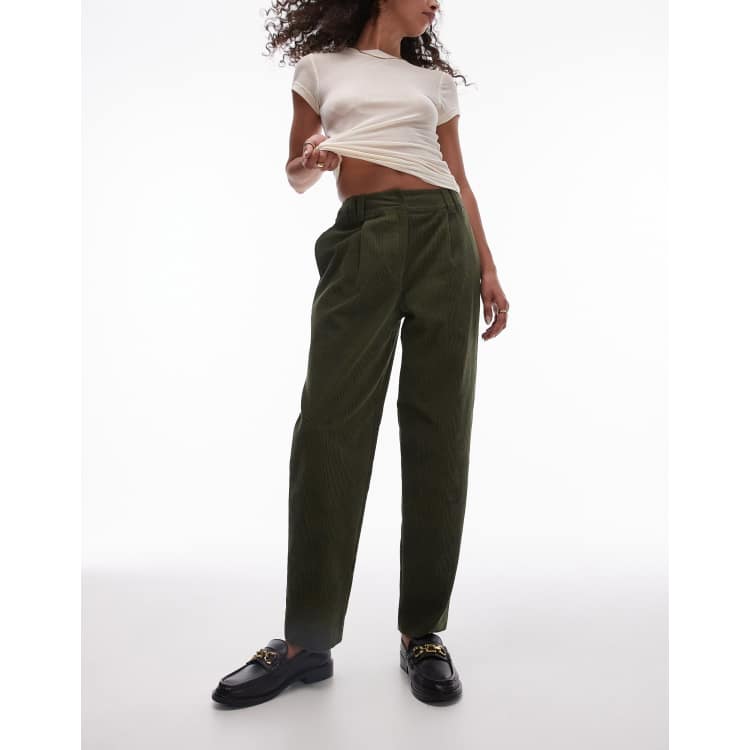 Topshop corduroy peg pants in olive | ASOS